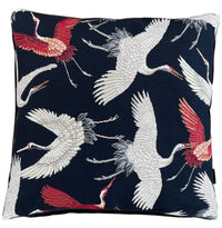 Thumbnail for Decorative black pillow with flying birds design.