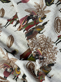 Thumbnail for Neutral African print fabric with traditional women figures.