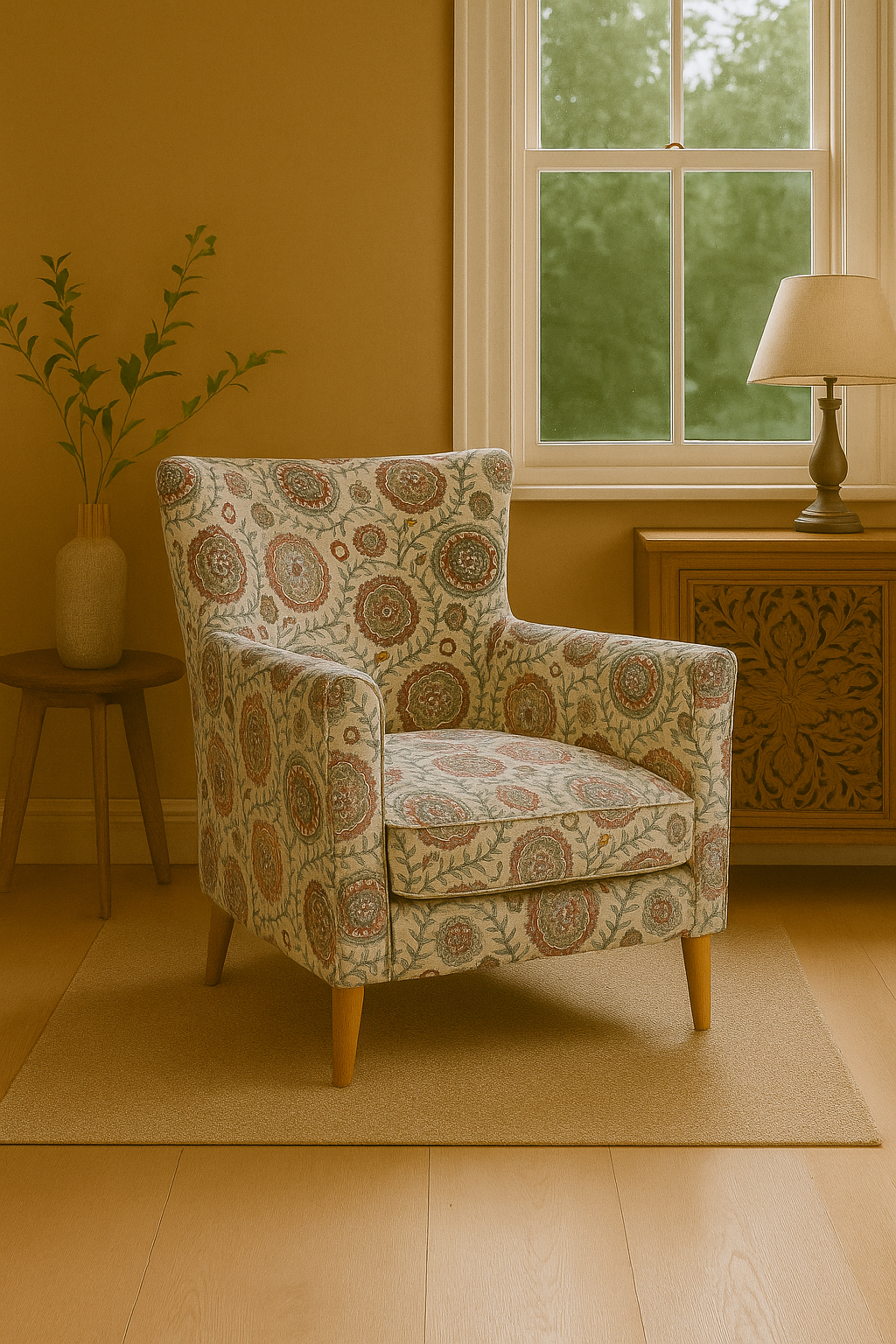 Home decor fabric featuring floral medallions