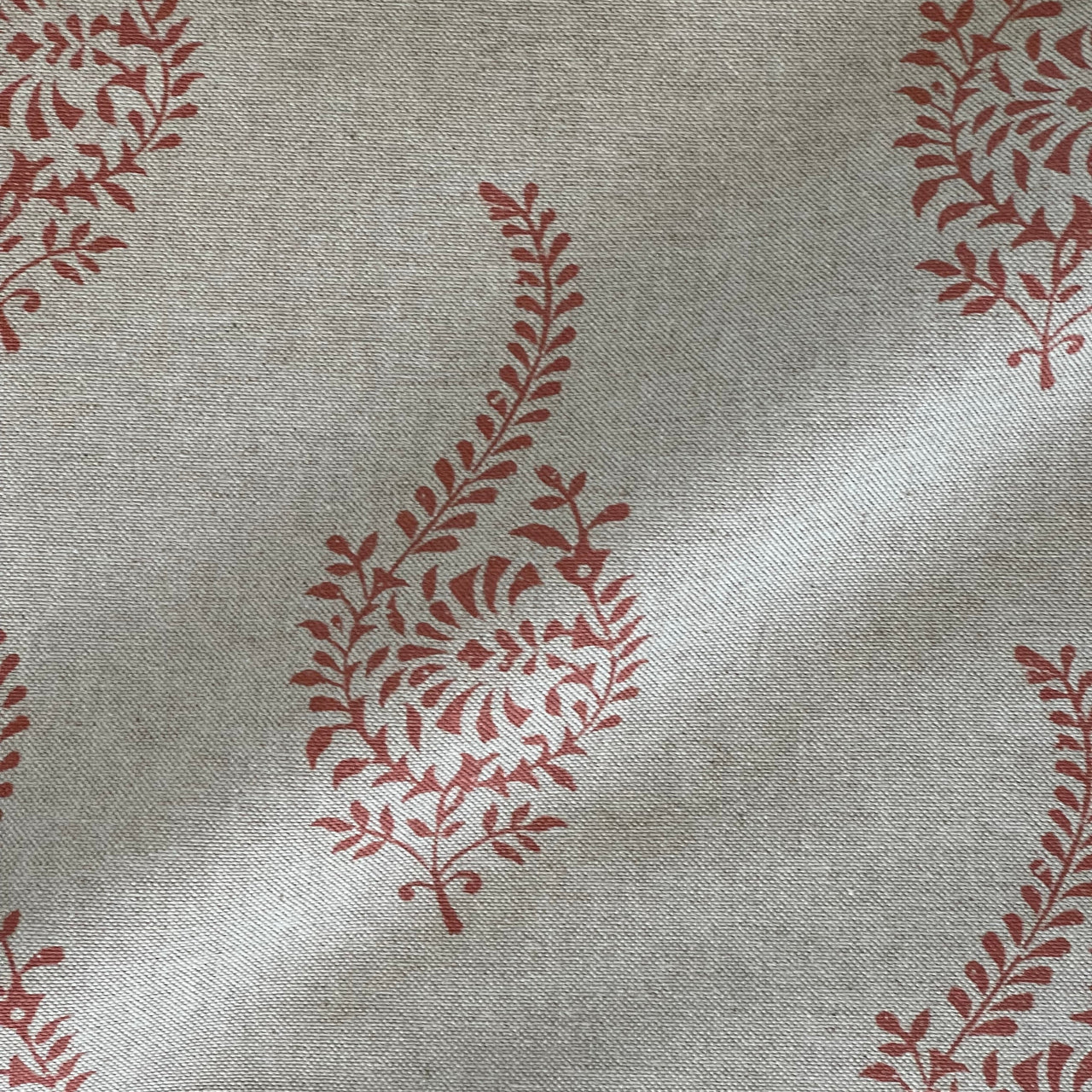 Linen look coral paisley sprig home decor fabric