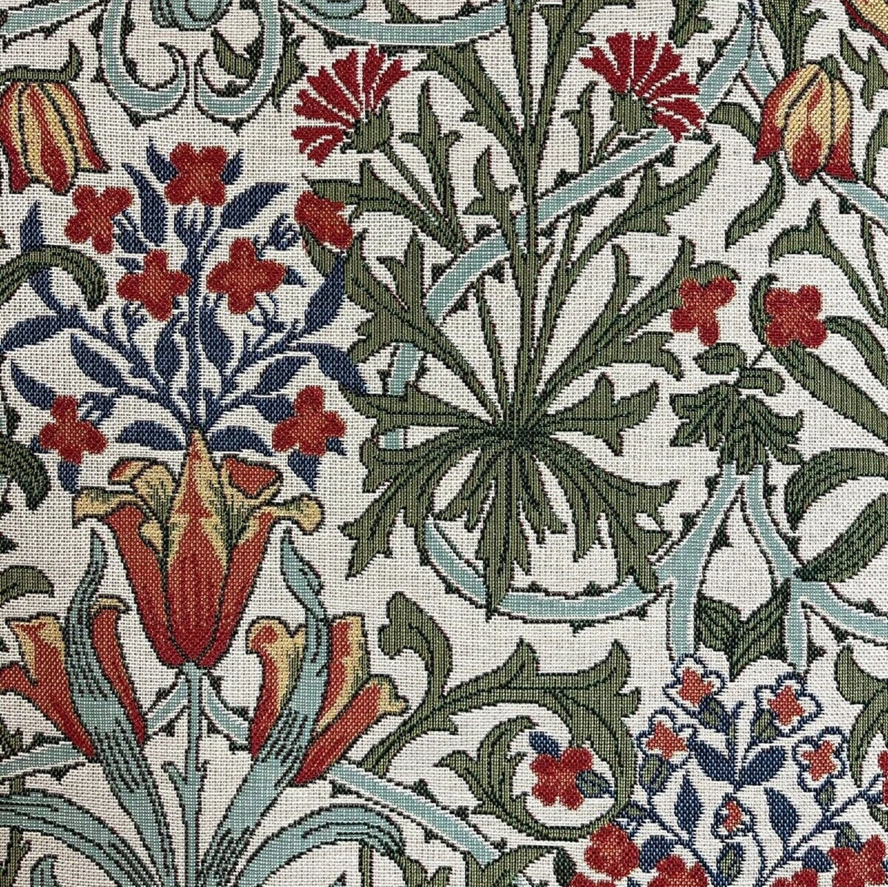 Vintage woven fabric with botanical motif.