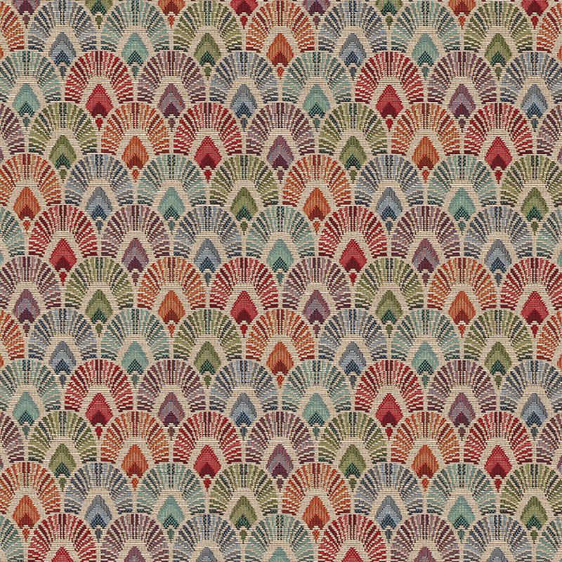 Luxury woven fabric with tropical arch design.