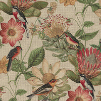Thumbnail for Woven fabric with beige background and botanical design.