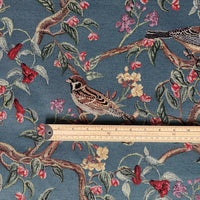 Thumbnail for Teal home decor fabric with woven birds and floral vines