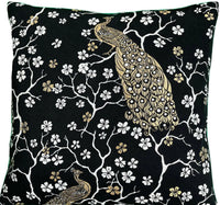 Thumbnail for Decorative pillow with peacock and floral design on black background