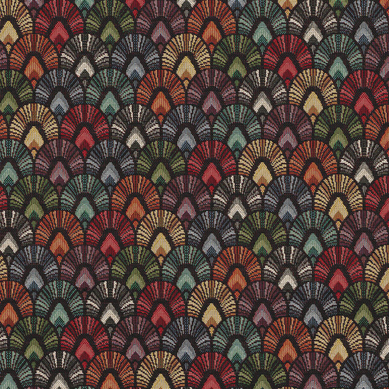 Upholstery fabric with retro multicolor geometric print.