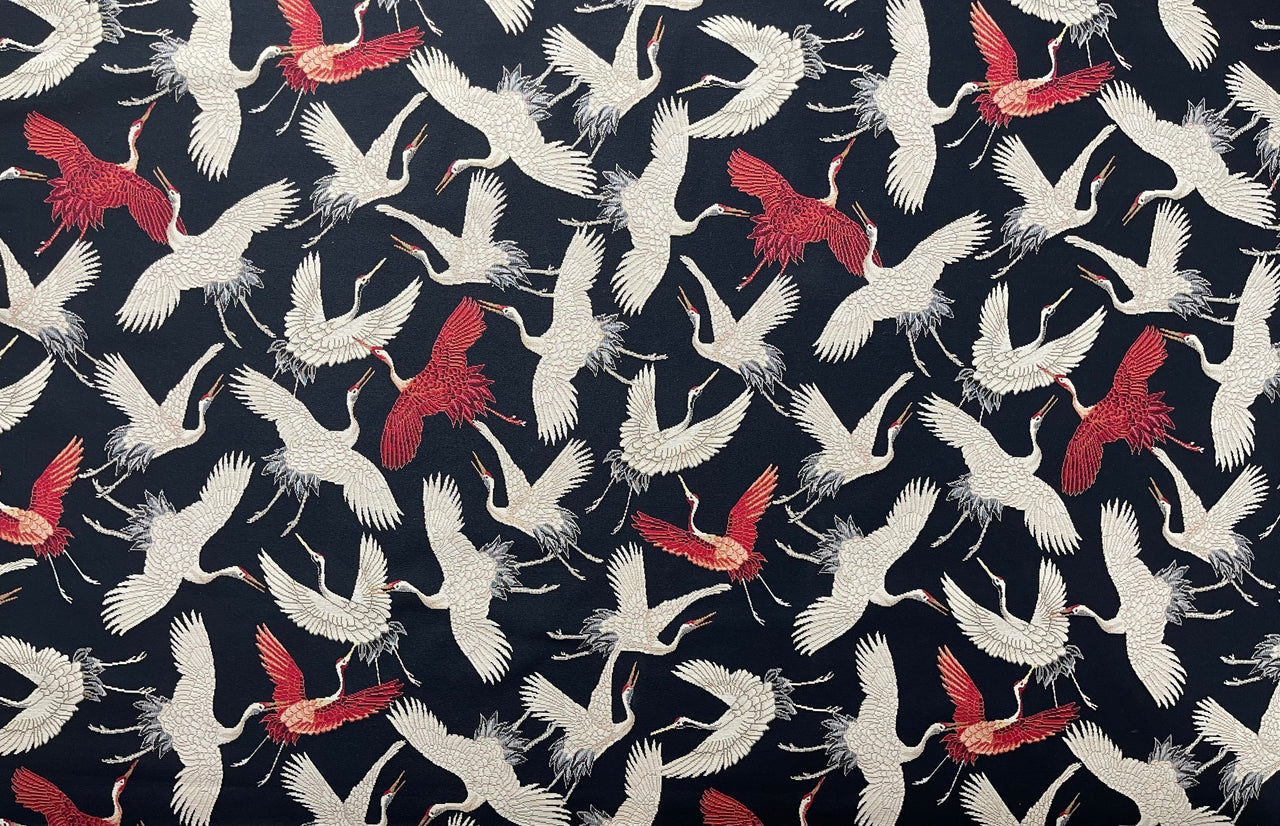 Japanese-inspired crane fabric for interior projects

