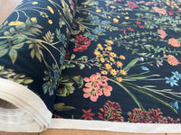 Thumbnail for Floral fabric with colorful flowers on a dark blue background