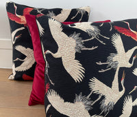 Thumbnail for Flying crane decorative pillow on wooden floor.

