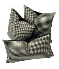 Thumbnail for Three houndstooth patterned pillows with black accents on a white background
