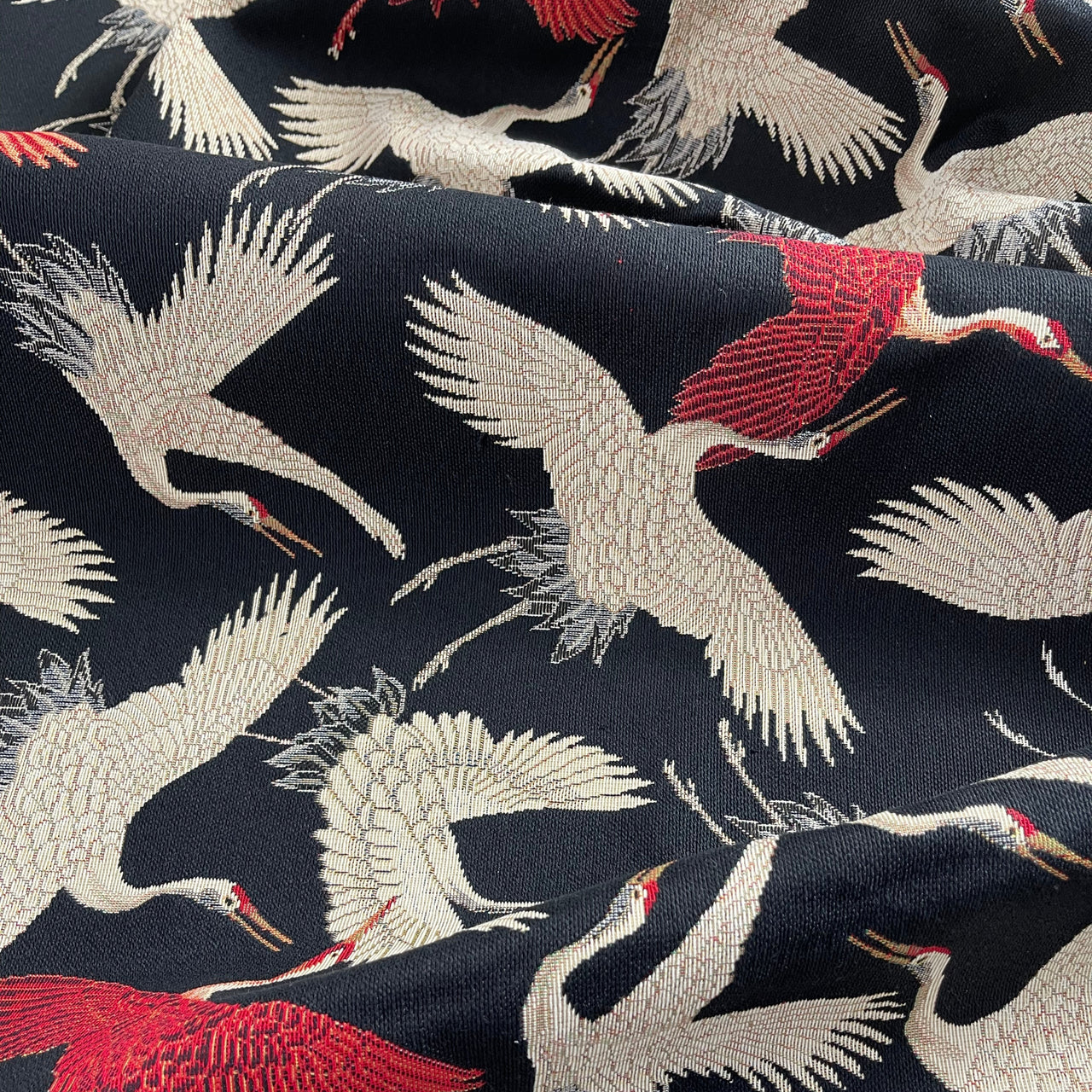 Fabric with flying cranes for curtains
