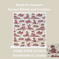 Thumbnail for Patterned Roman blind with 'Made to measure Roman Blinds and Curtains' text and 'HOME ZONE STUDIO' branding.