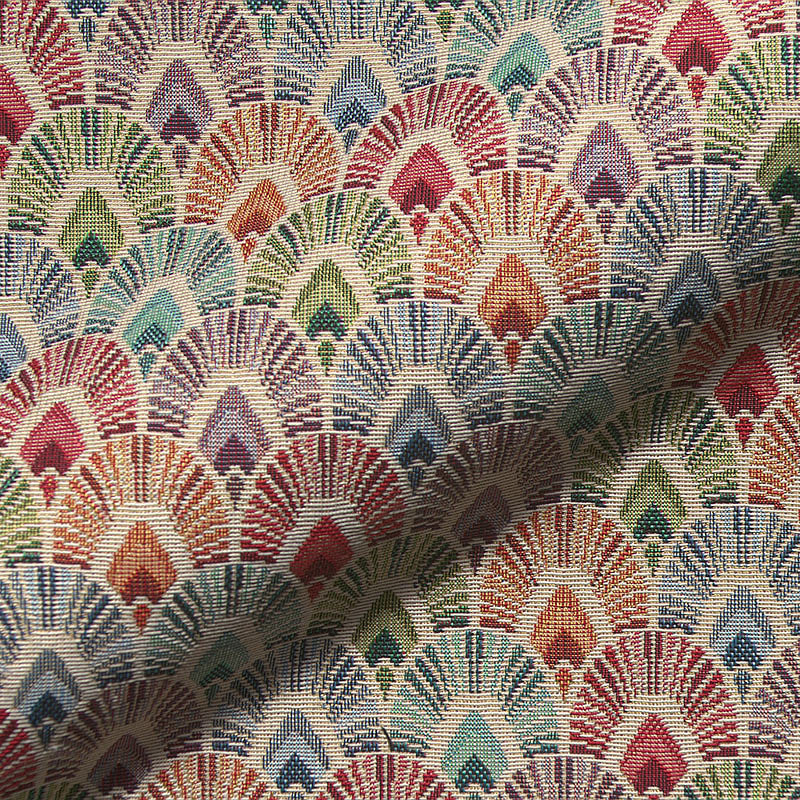 Beige bow arch geometric woven fabric close-up.