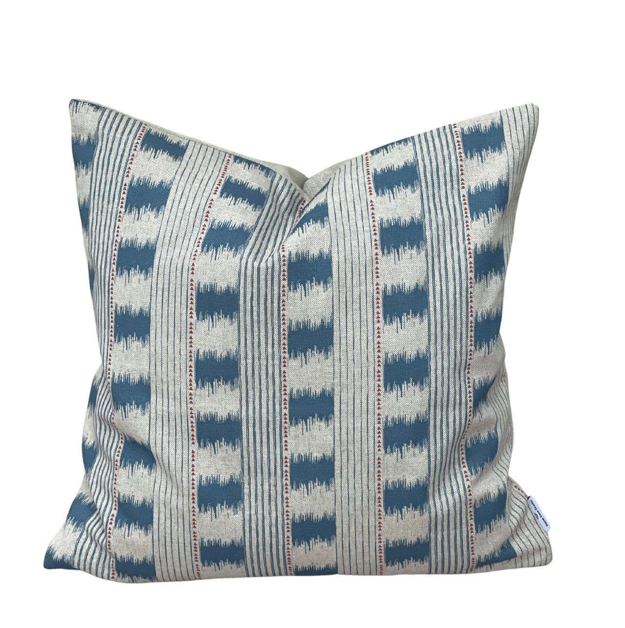 Coastal blue stripe cushion cover with indigo pattern and linen-look texture.