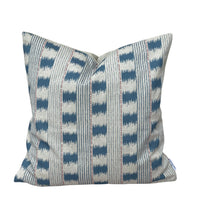 Thumbnail for Coastal blue stripe cushion cover with indigo pattern and linen-look texture.