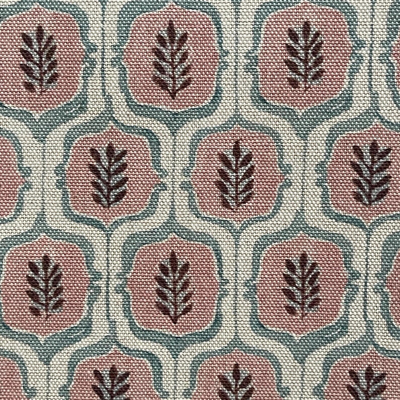 Teal trellis and pink medallion fabric for handcrafted décor.