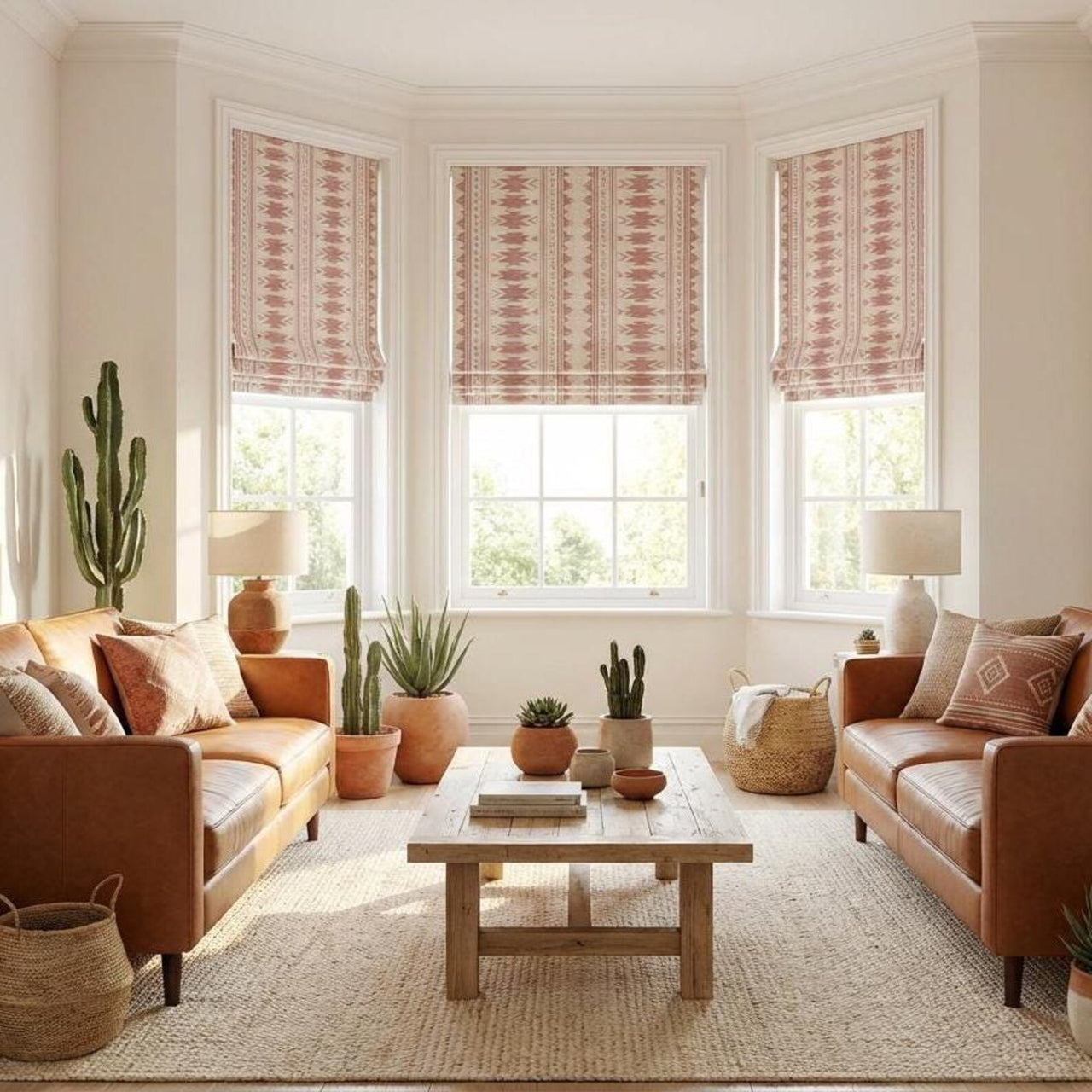 Southwestern tribal fabric in blush pink with geometric stripe design linen look cotton