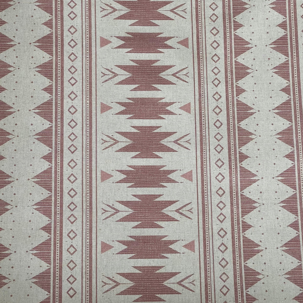 Blush pink Aztec fabric with Southwestern tribal geometric pattern linen look