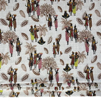 Thumbnail for African village scene print on light cotton fabric.
