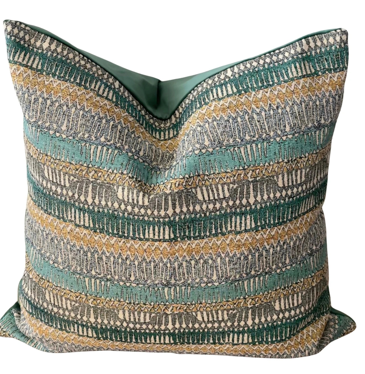 Kilim stripe woven cushion cover in teal and mustard