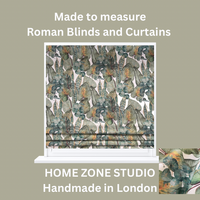 Thumbnail for Roman blind with a pattern on a beige background, featuring text about Home Zone Studio.
