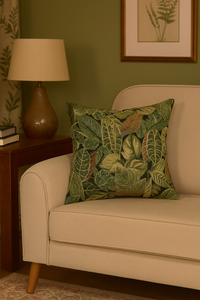 Thumbnail for Handmade cushion cover with bold foliage design and plain velvet backing