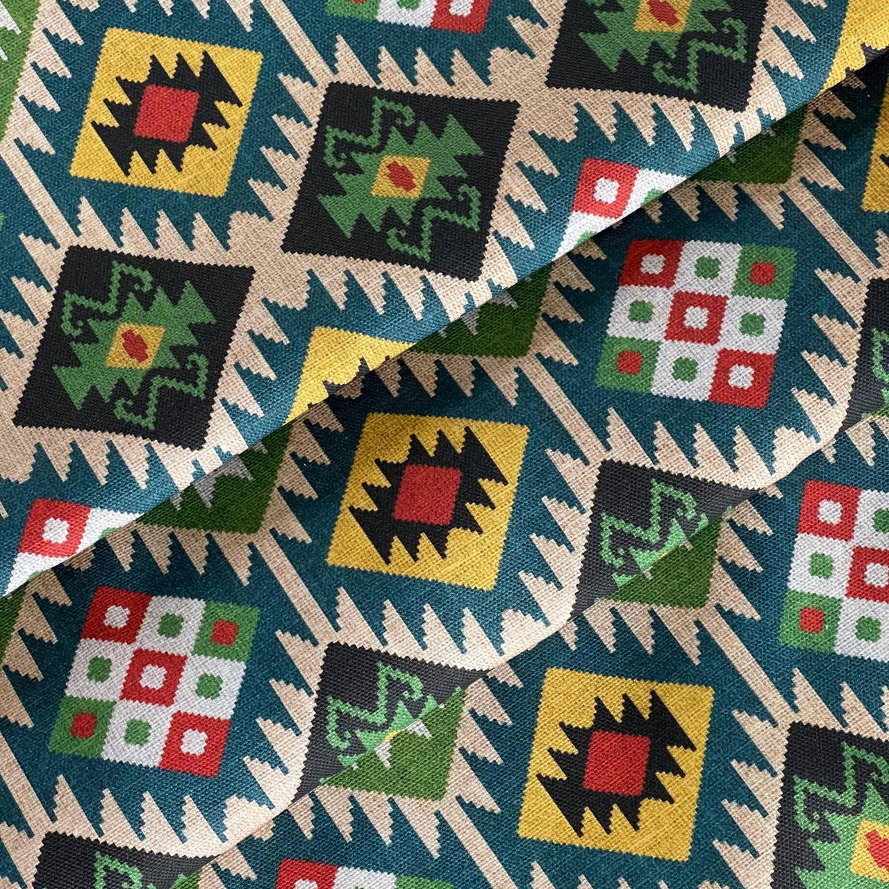 Upholstery fabric with tribal geometric design
