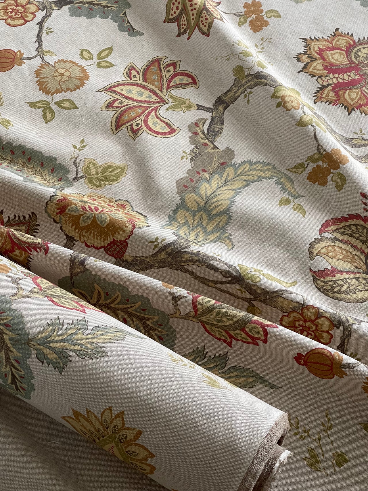 Traditional English Jacobean trail fabric for curtains