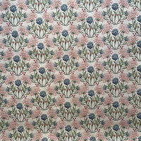 Thumbnail for Patterned fabric with blue and pink flowers on a beige background