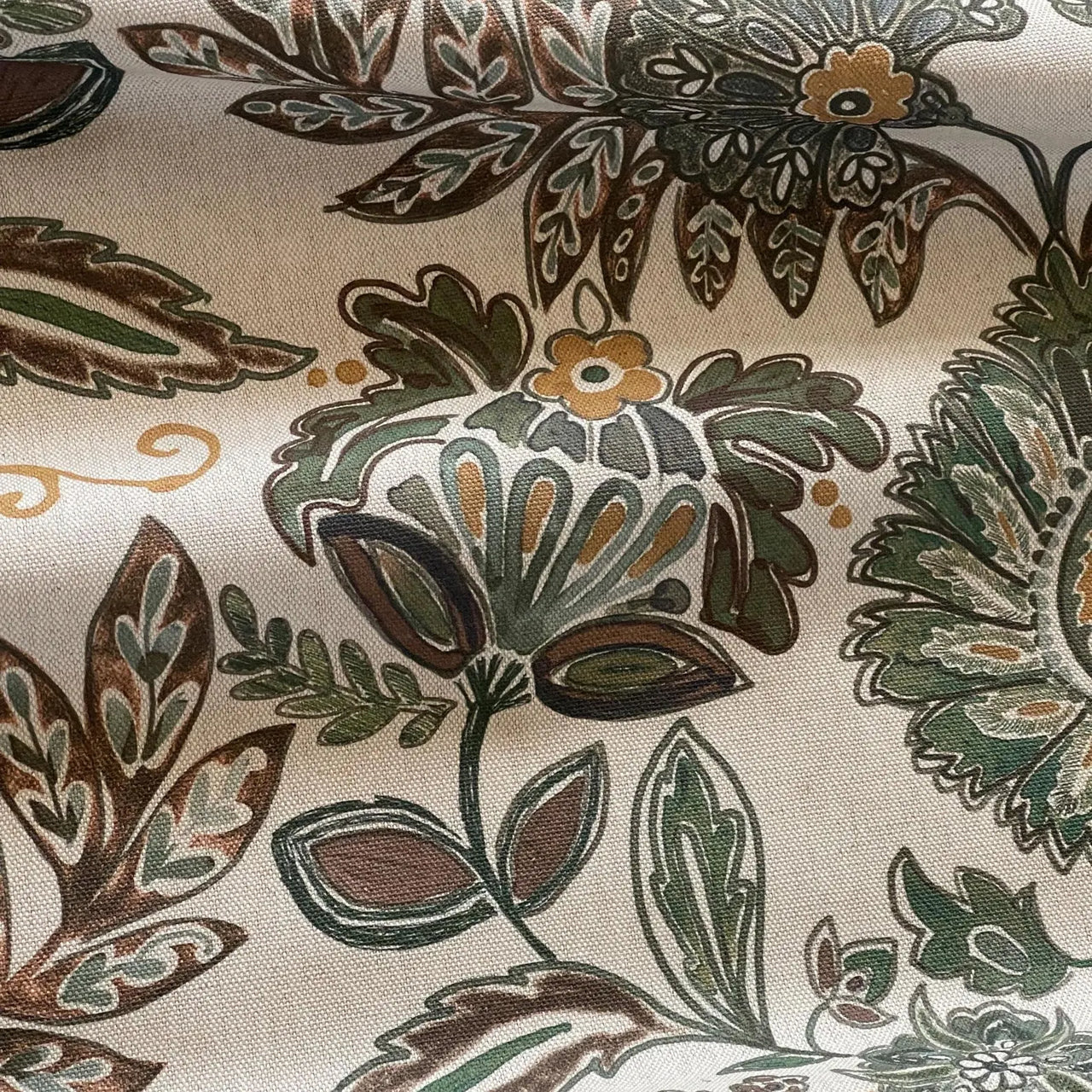 Floral linen look cotton fabric suitable for curtains and cushions