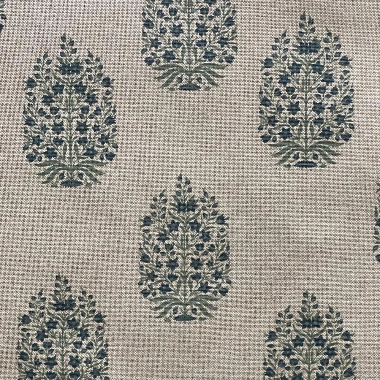 Scandinavian floral fabric with simple medallion pattern in blue
