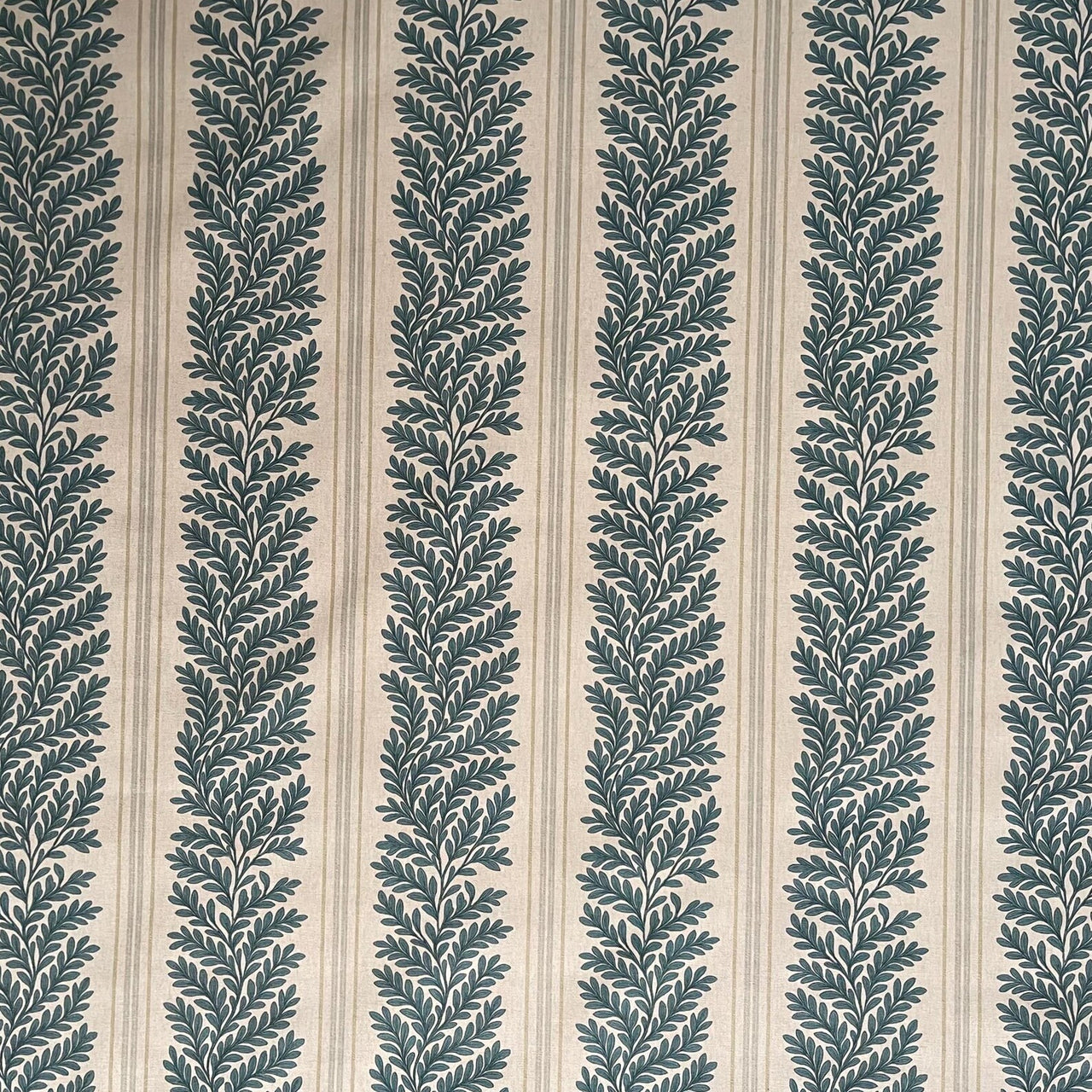 Sage green willow fern stripe fabric with soft linen look texture