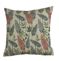 Thumbnail for Decorative pillow with floral pattern on a beige background Close-up of sap green leaves and indigo florals on oatmeal ground.