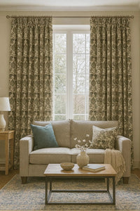 Thumbnail for Cotton linen look fabric with classic symmetrical floral repeat