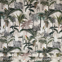 Thumbnail for Scenic palm tree fabric with lovebirds and architectural sketches