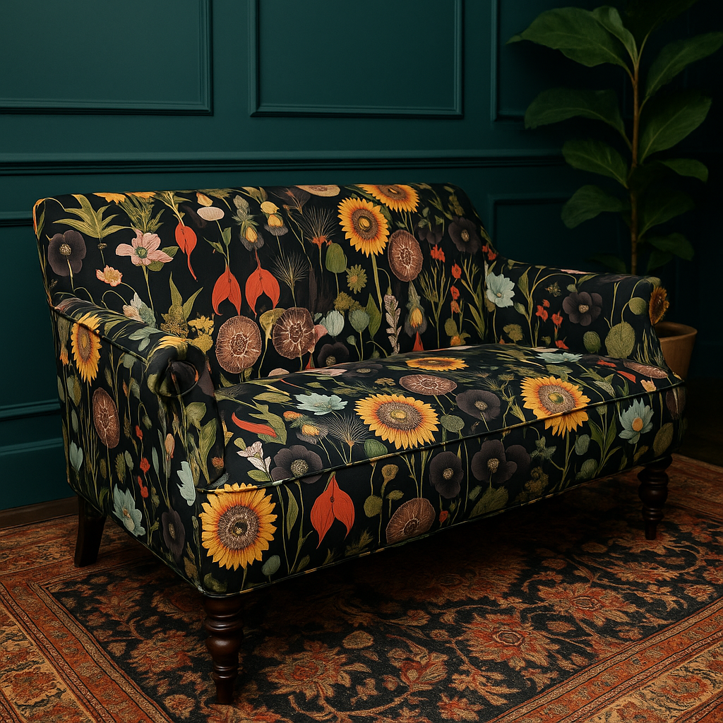 Baroque-style floral and sunflower print