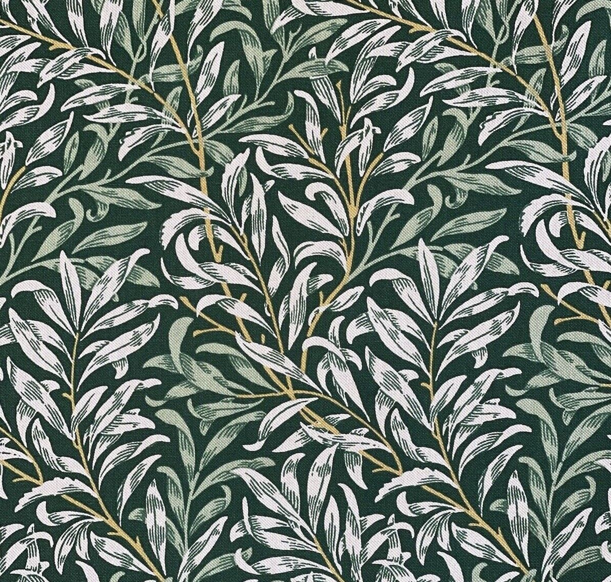 William Morris Willow Boughs green fabric with leaves pattern.