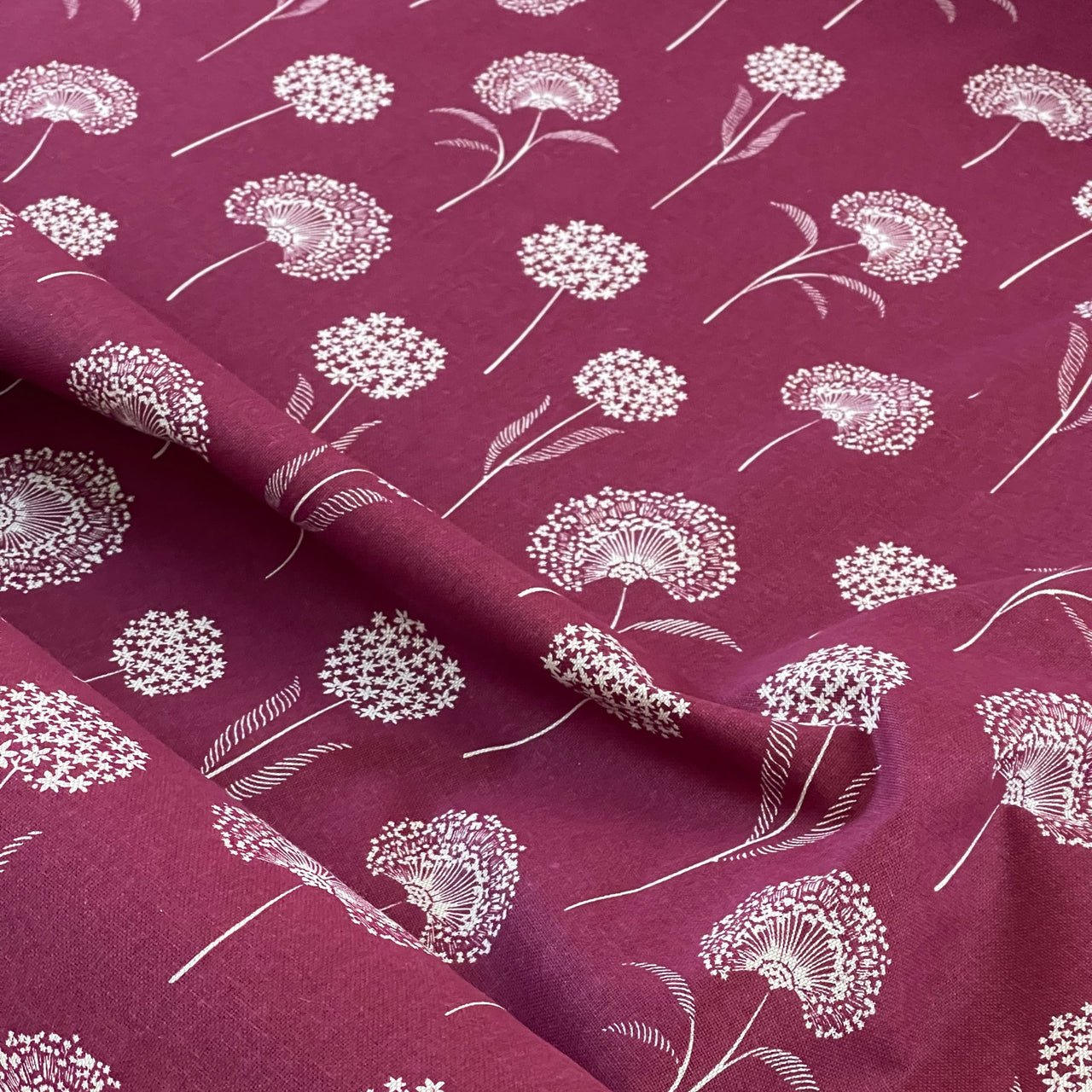 Repeating dandelion pattern fabric for custom curtains