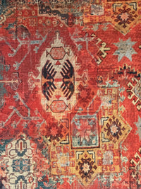 Thumbnail for Red ethnic rug pattern fabric for DIY curtains.