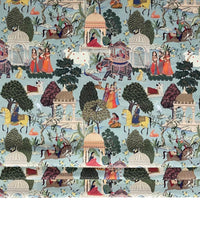 Thumbnail for Custom-Made to Measure Roman Blinds - Regalia Pattern on Duck Egg Cotton Fabric with Elephants, Horse, Pagodas, and Trees