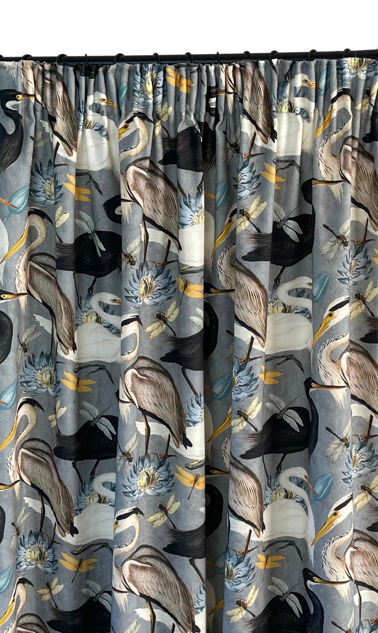 Grey Herons Cotton Fabric / Pair of Curtains / Pencil Pleat / Custom - Made to Measure / Bespoke Home Decor