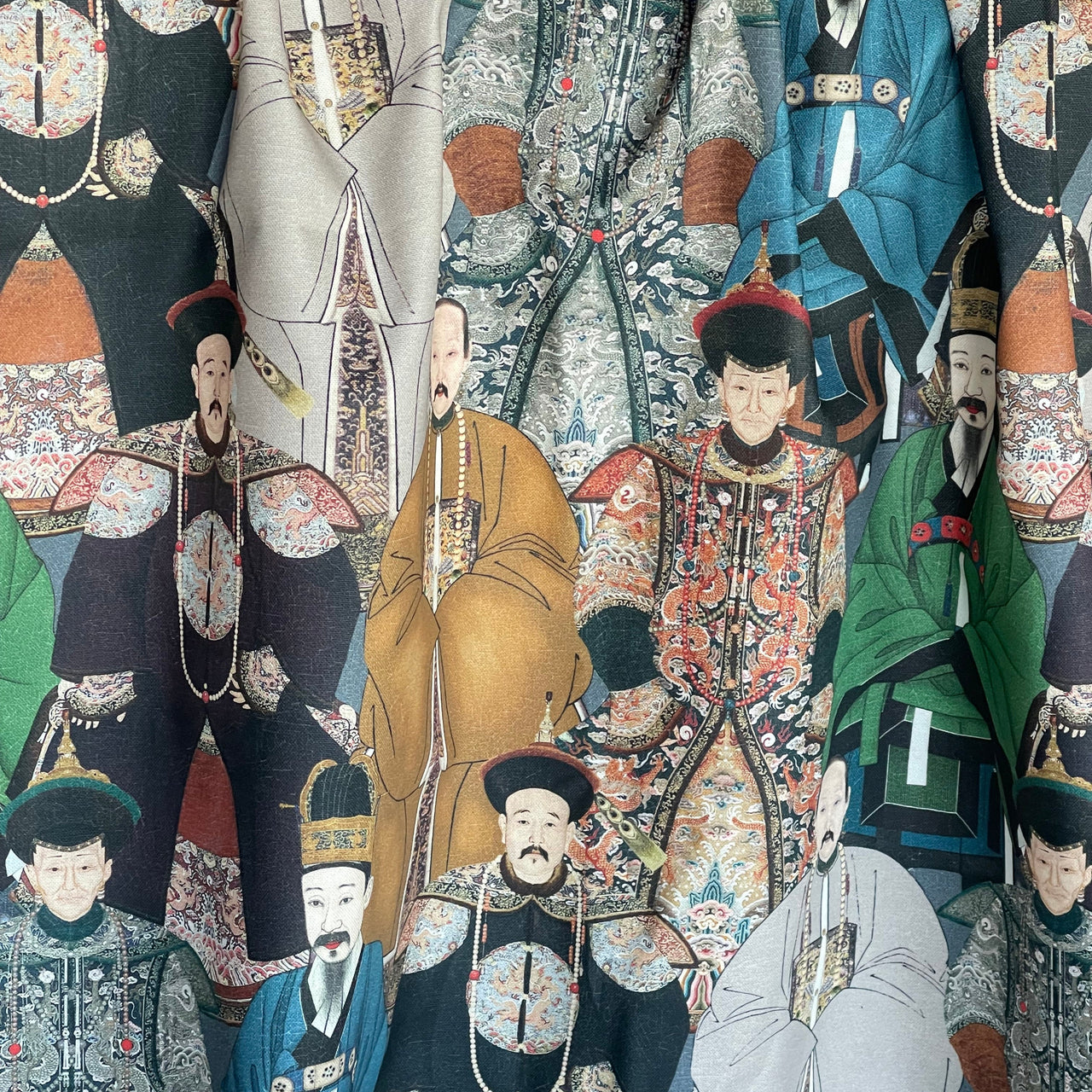 Organic cotton textile with regal figures in traditional attire – ideal for curtains