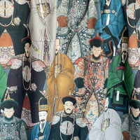 Thumbnail for Organic cotton textile with regal figures in traditional attire – ideal for curtains