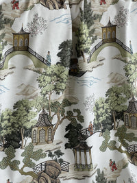 Thumbnail for White chinoiserie fabric with Asian garden details