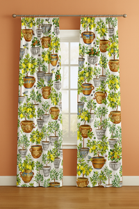 Thumbnail for Citrus Grove patterned curtains with lemon and olive tree design.

