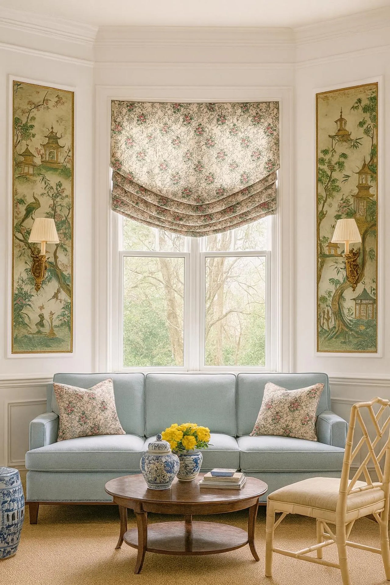 Pink peony chinoiserie print cotton fabric close up