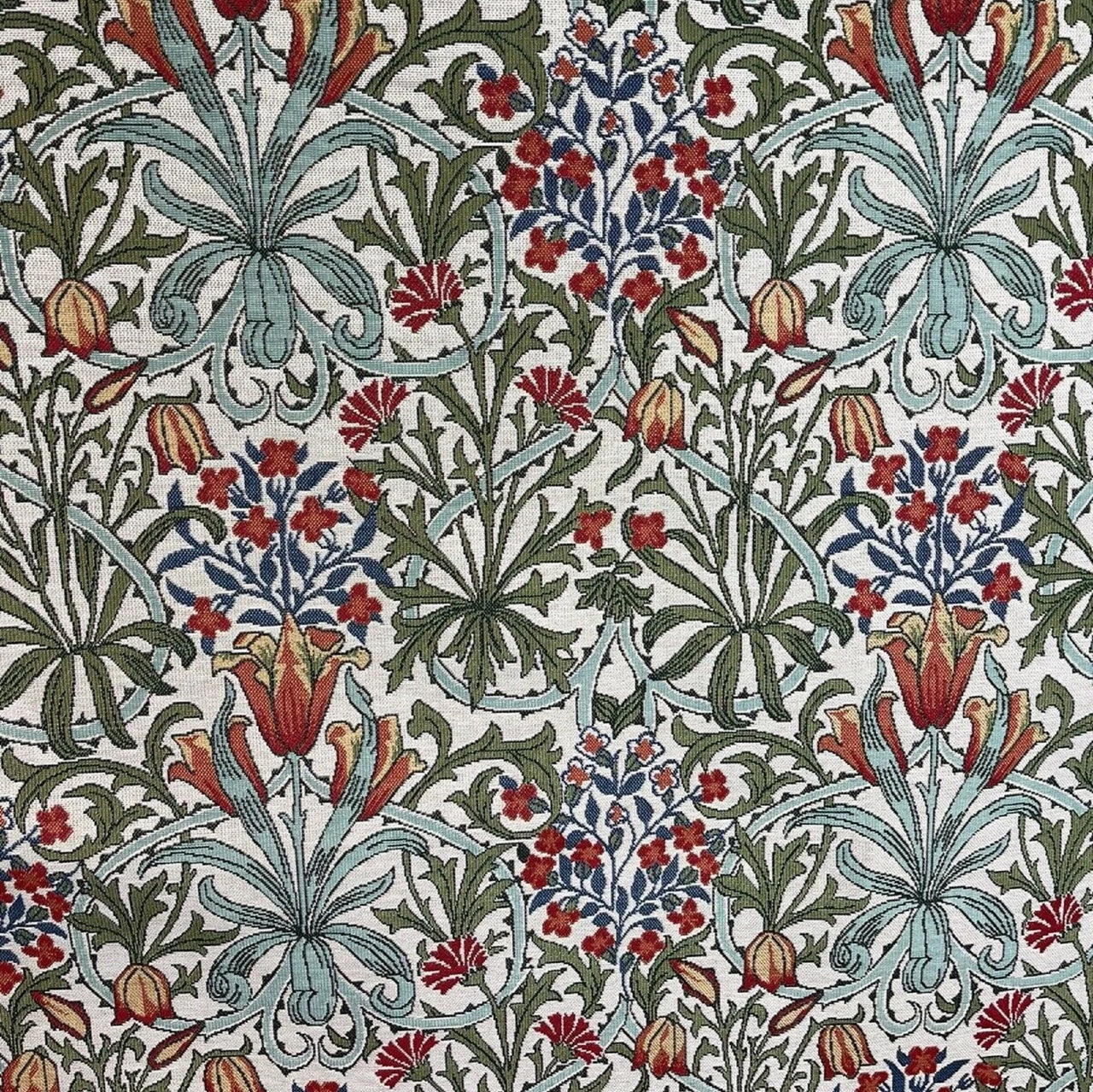 Traditional floral fabric for home décor.