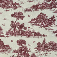 Thumbnail for Classic French toile fabric with red pastoral design