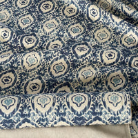 Thumbnail for Blue ikat upholstery fabric woven detail