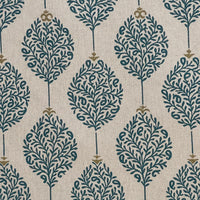 Thumbnail for Cotton linen effect fabric with elegant teal leaf motif